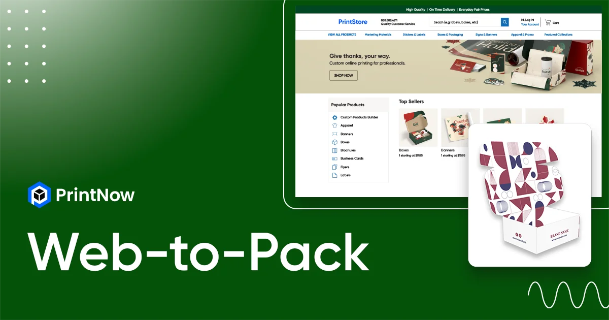 Web-to-Pack eCommerce platform for custom print packaging, offering easy design, ordering, and fulfillment solutions for businesses.